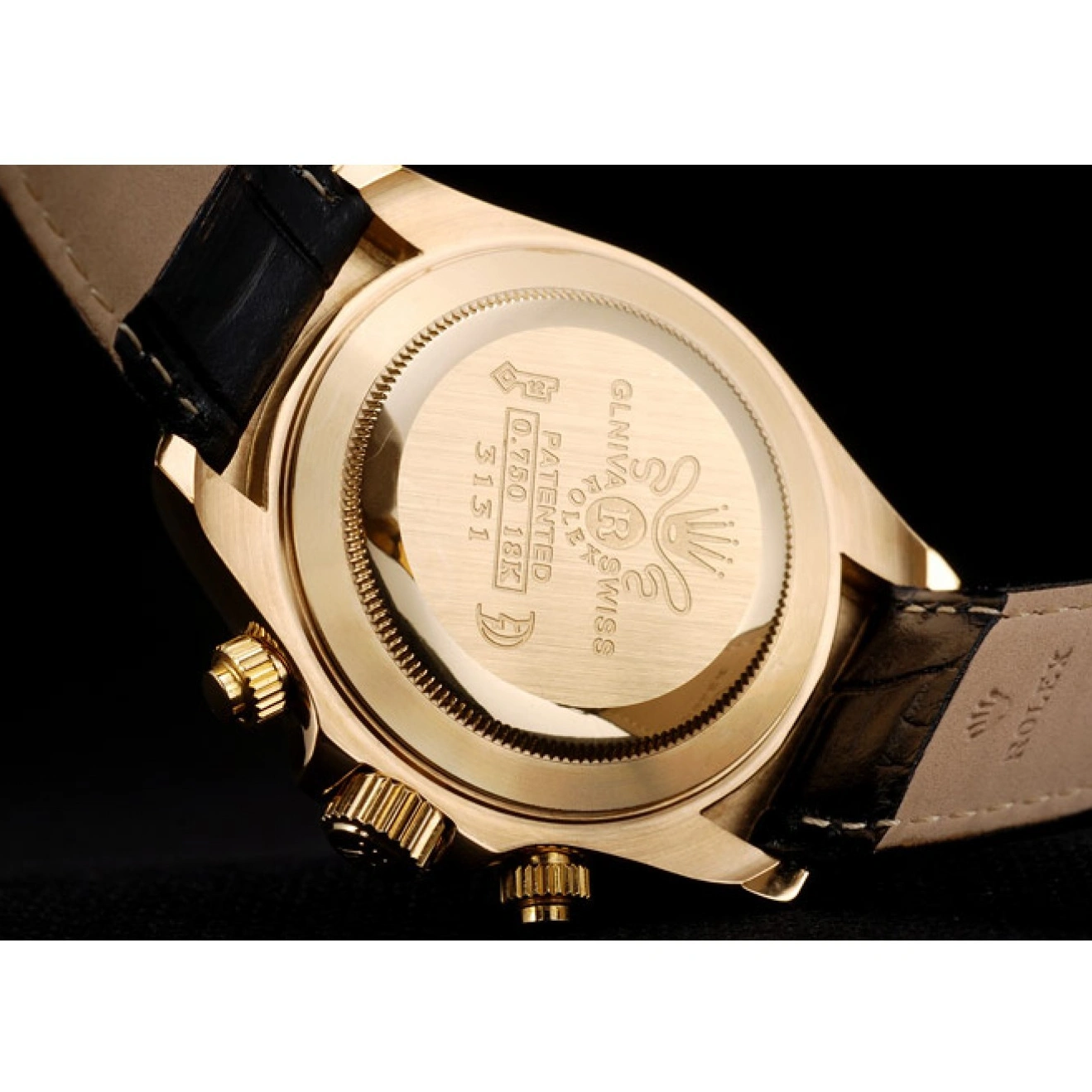 Aaa replica watch Case Daytona Crystal Studded Dial Black Bezel Rolex Gold 1014